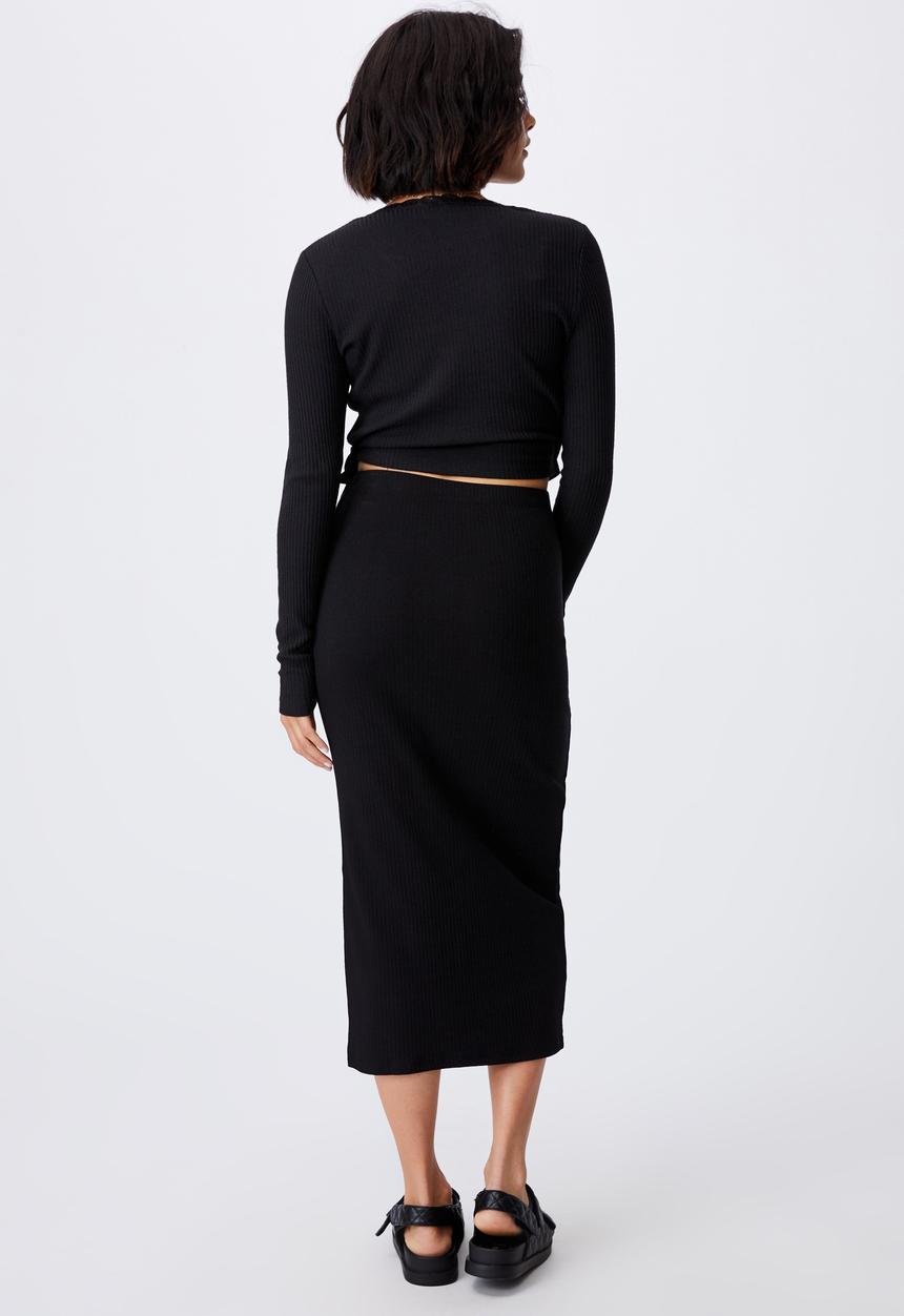 Cotton On - Essential split midi skirt - black