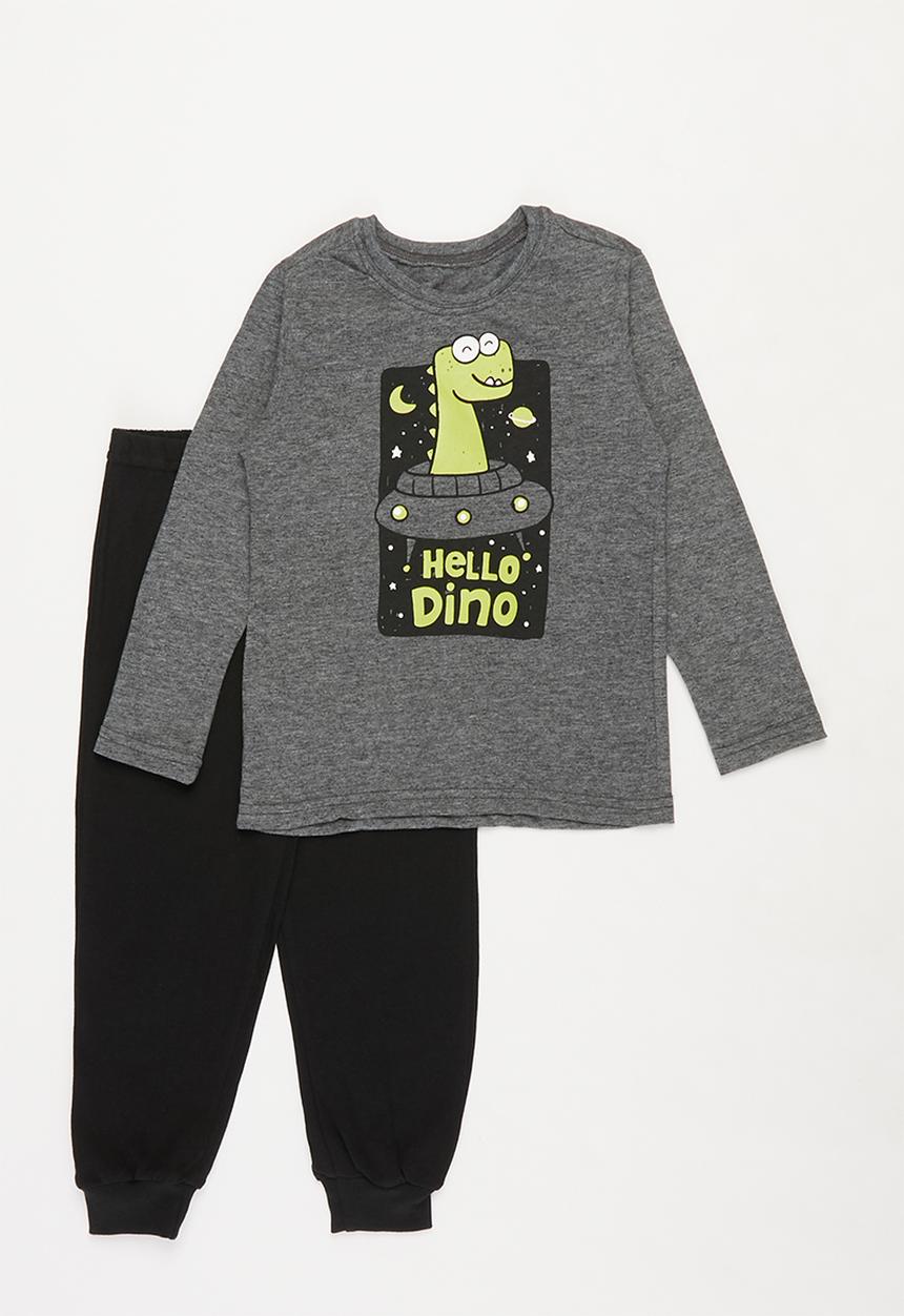Pop Candy - Long sleeve tee & pants pj set - grey & black 