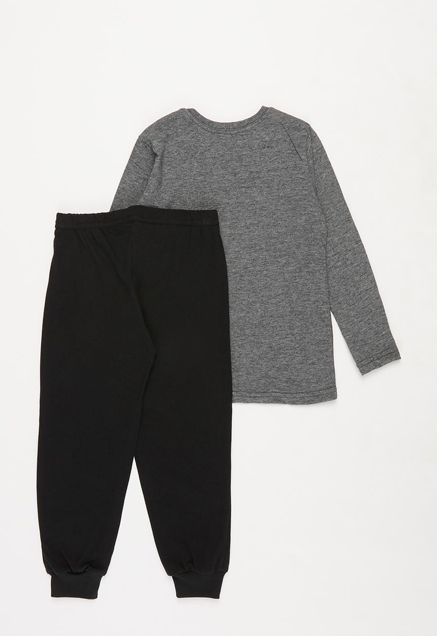 Pop Candy - Long sleeve tee & pants pj set - grey & black 