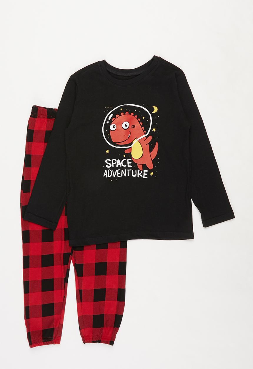Pop Candy - Long sleeve tee & pants pj set - black & red 