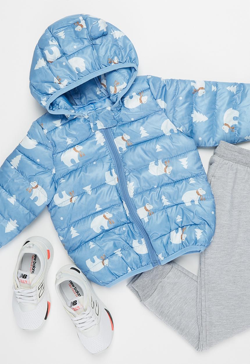 Pop Candy - Boys bear print bomber - blue