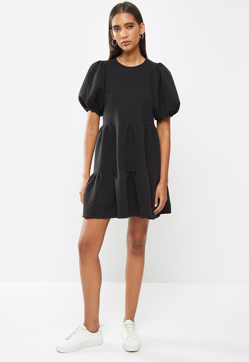 Me&B - Tiered quilted knit dress - black
