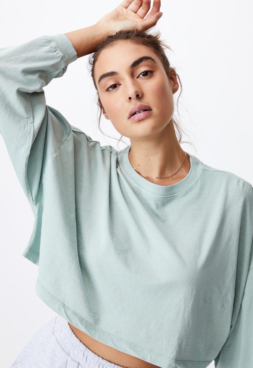 Cotton On - Kyle batwing long sleeve top - washed lush green