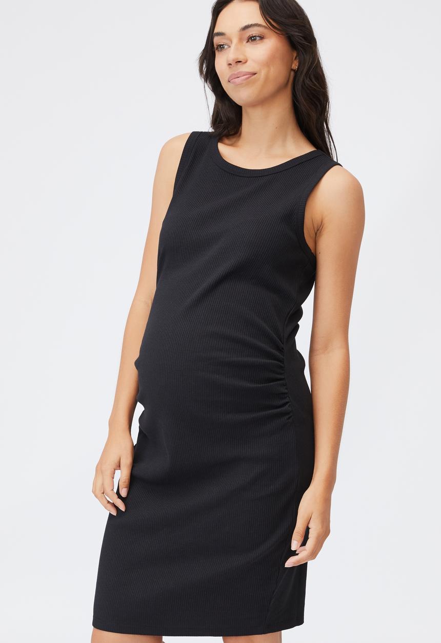 Cotton On - Maternity rib high neck midi dress - black