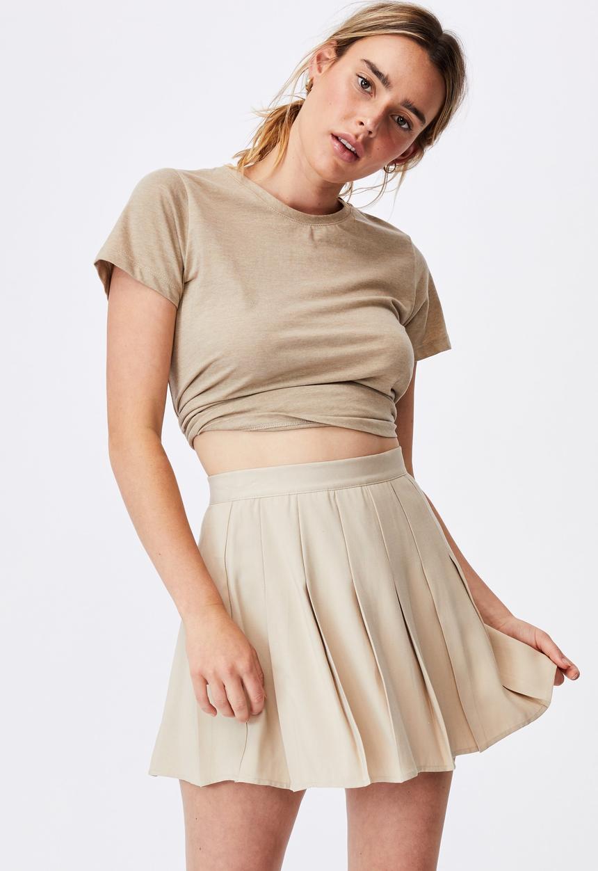 Cotton On - Pleated tennis mini skirt - latte