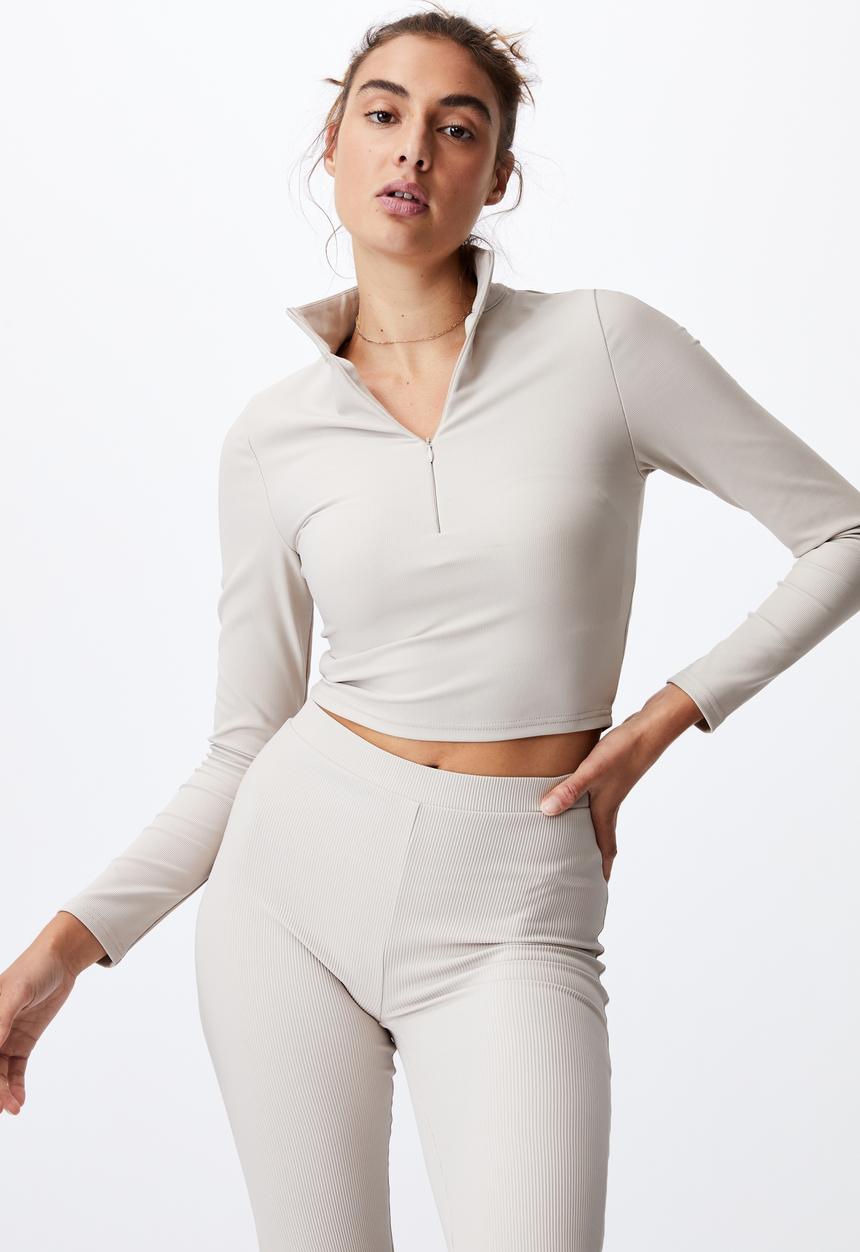 Cotton On - Quinn quarter zip long sleeve top - taupe