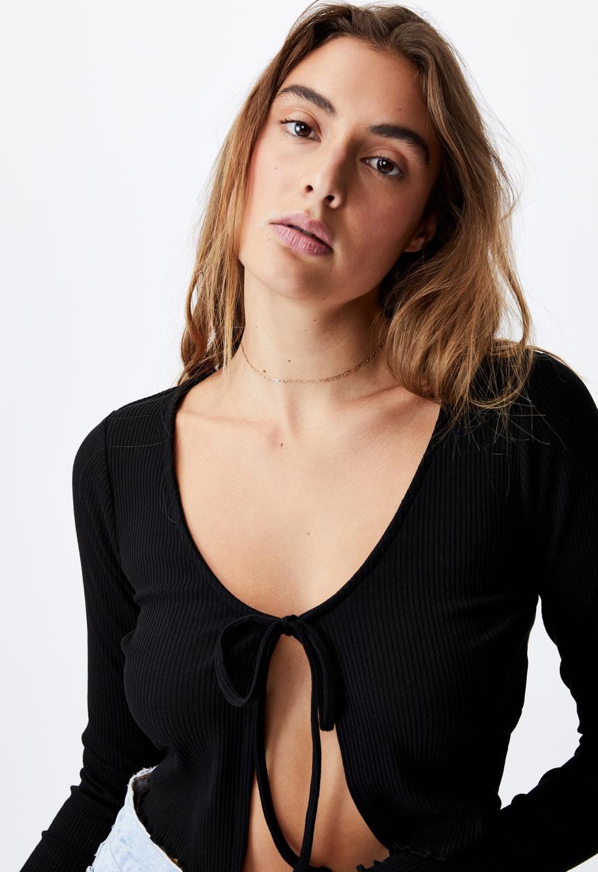 Cotton On - Vivvy tie front long sleeve cardi - black