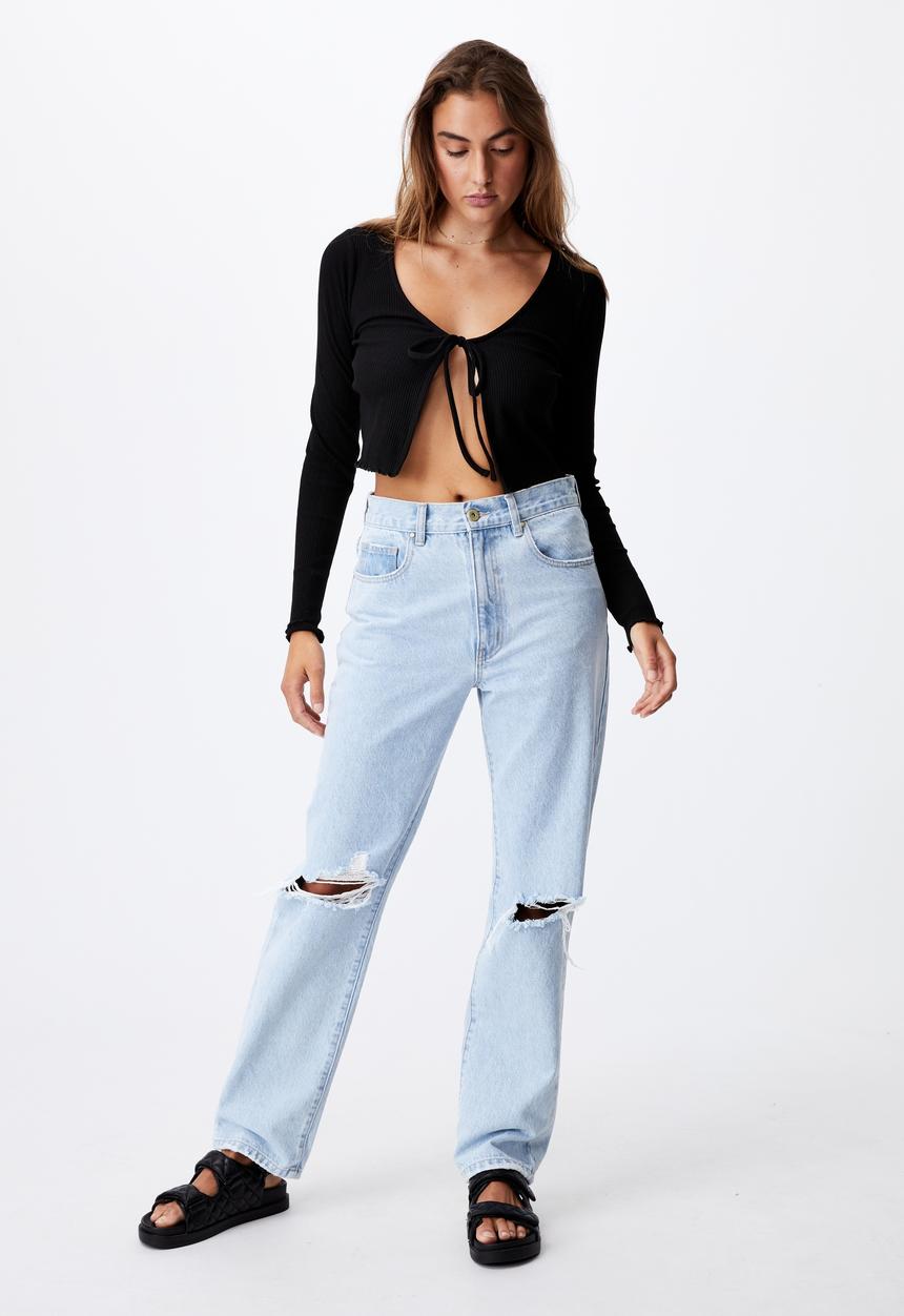 Cotton On - Vivvy tie front long sleeve cardi - black