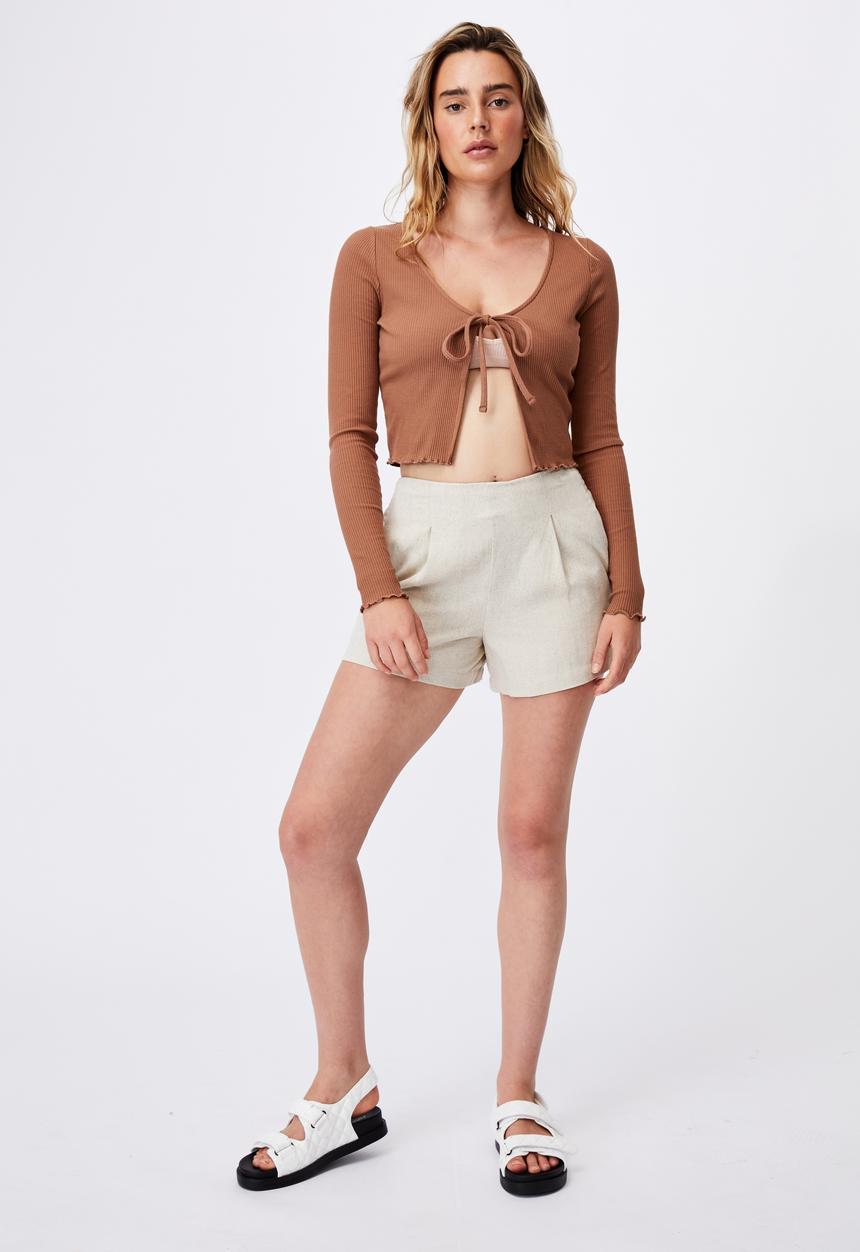 Cotton On - Vivvy tie front long sleeve cardi - cocoa bean