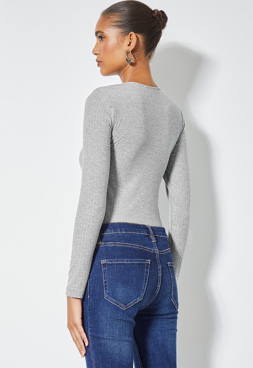 Superbalist -  Rib asymmetric neckline top - grey