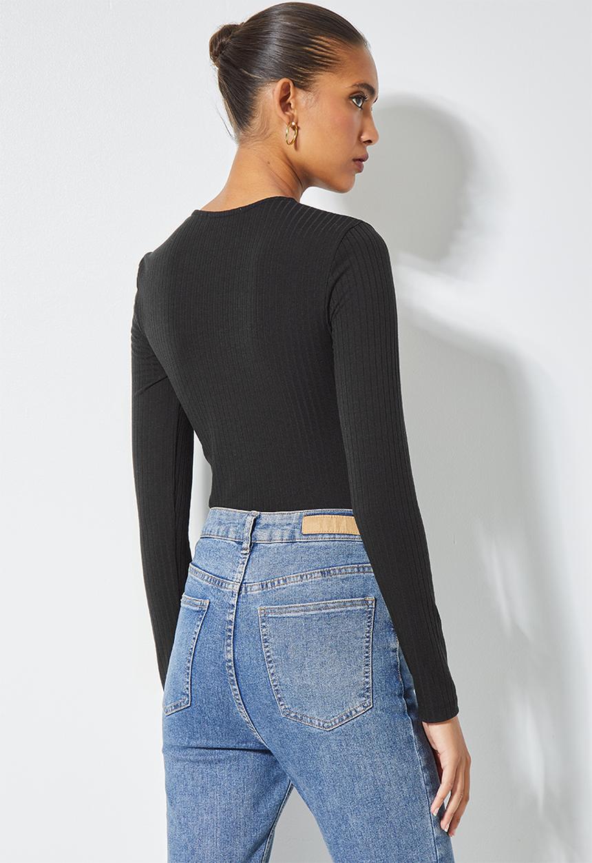 Superbalist - Rib asymmetric neckline top - black
