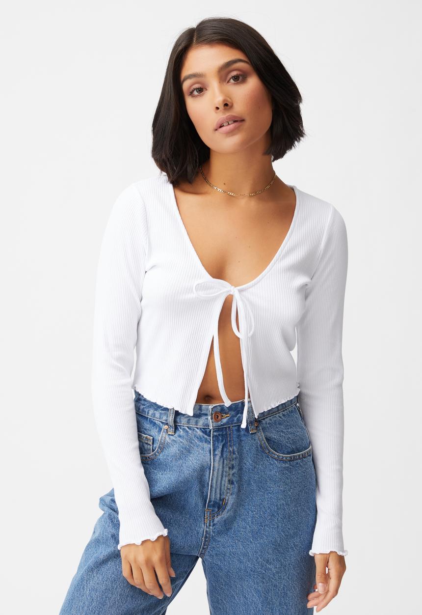 Cotton On - Vivvy tie front long sleeve cardi - white