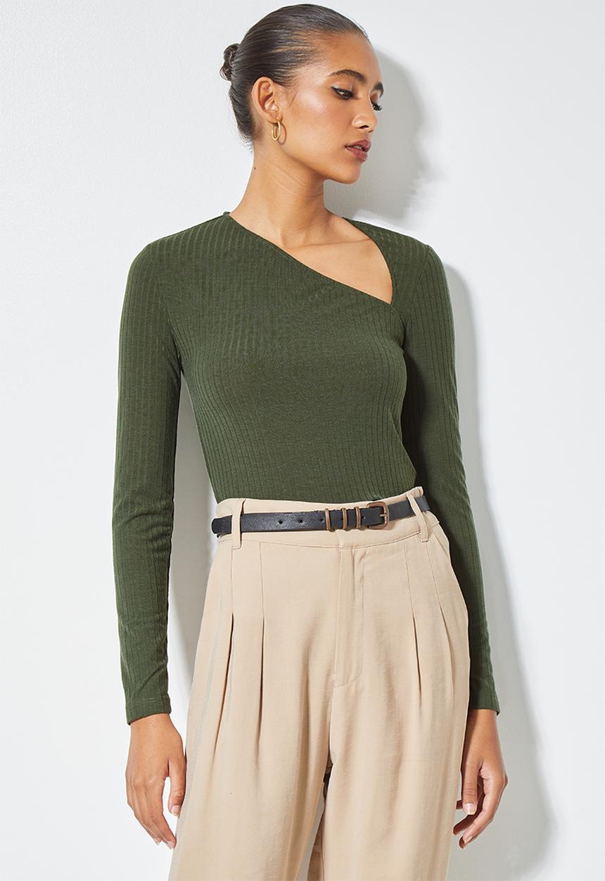 Superbalist -  Rib asymmetric neckline top - olive
