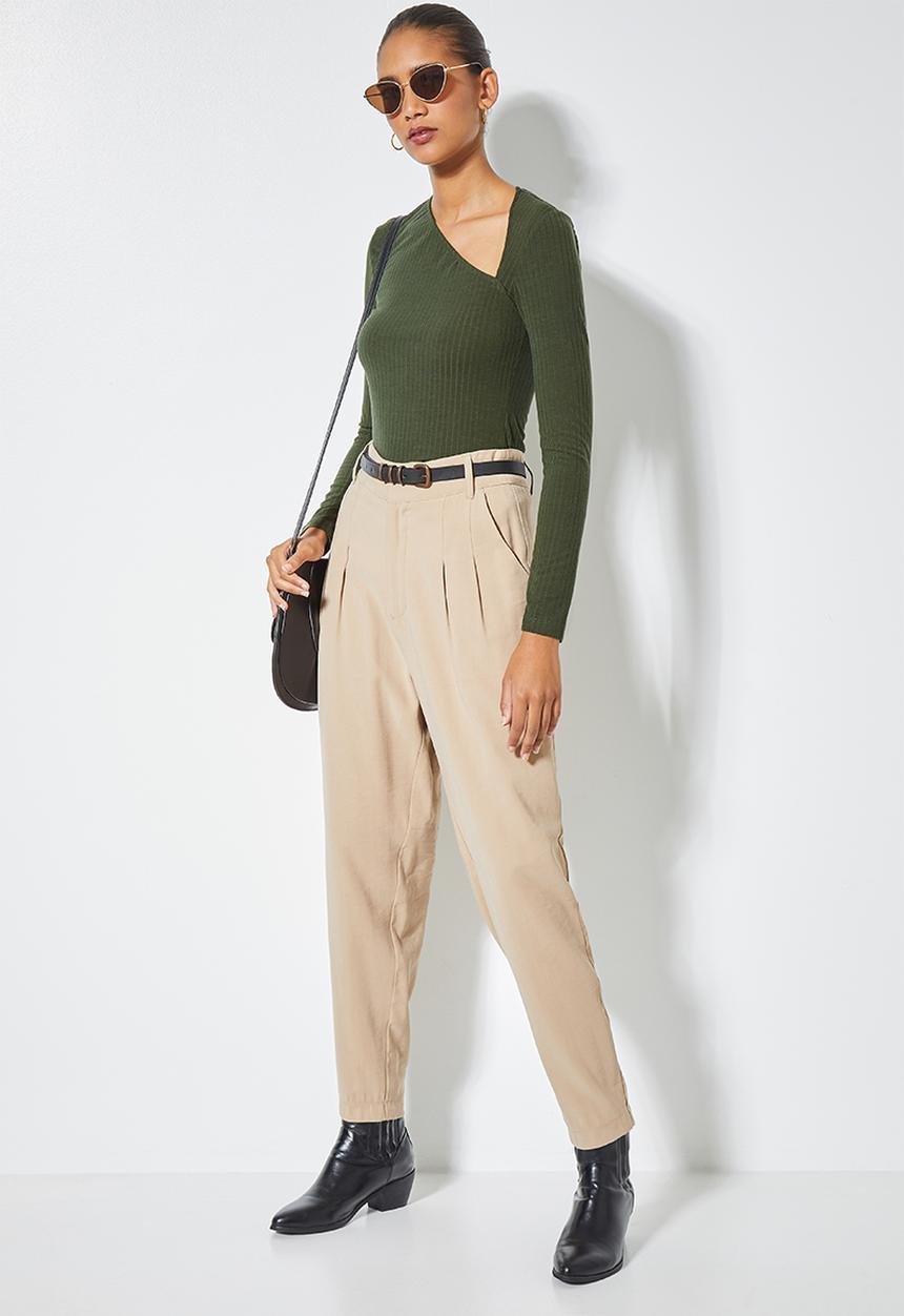 Superbalist -  Rib asymmetric neckline top - olive