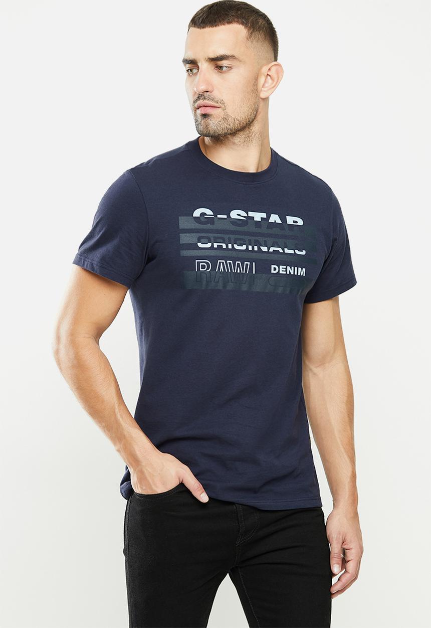 G-STAR - Originals stripe logo r short sleeve tee - navy