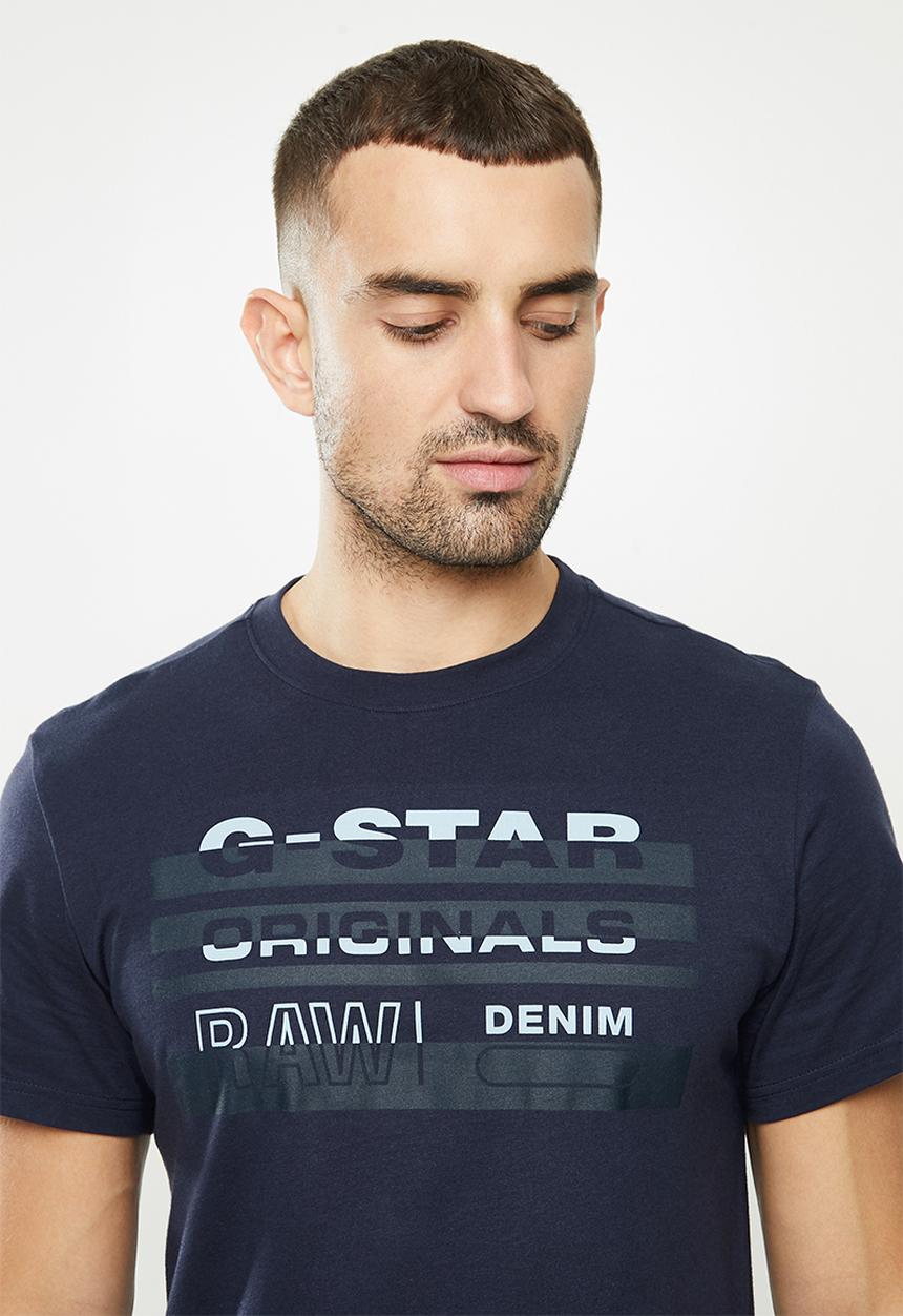 G-STAR - Originals stripe logo r short sleeve tee - navy