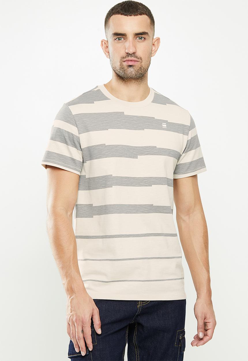 G-STAR - Pixalated stripe r short sleeve tee - beige & grey 