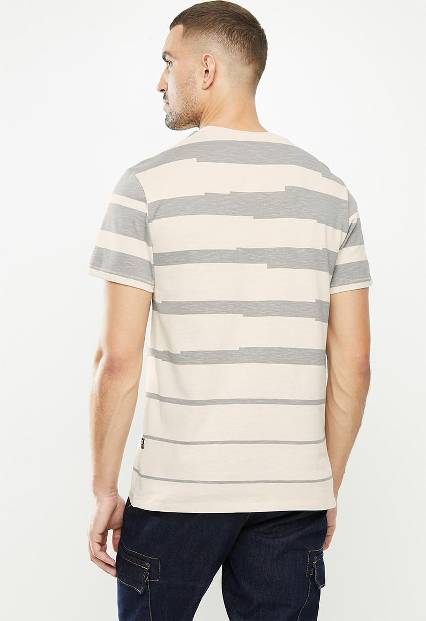 G-STAR - Pixalated stripe r short sleeve tee - beige & grey 