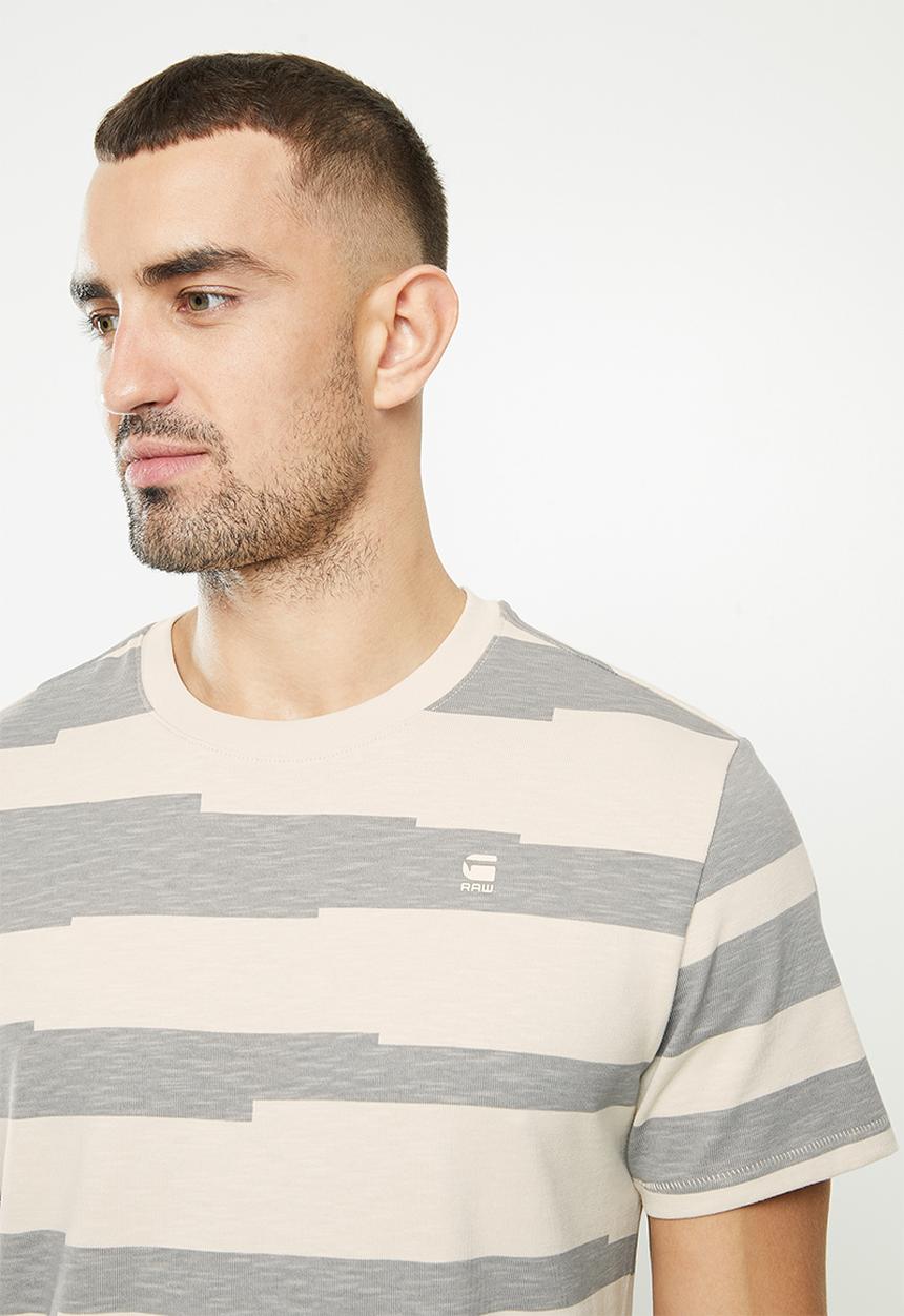 G-STAR - Pixalated stripe r short sleeve tee - beige & grey 