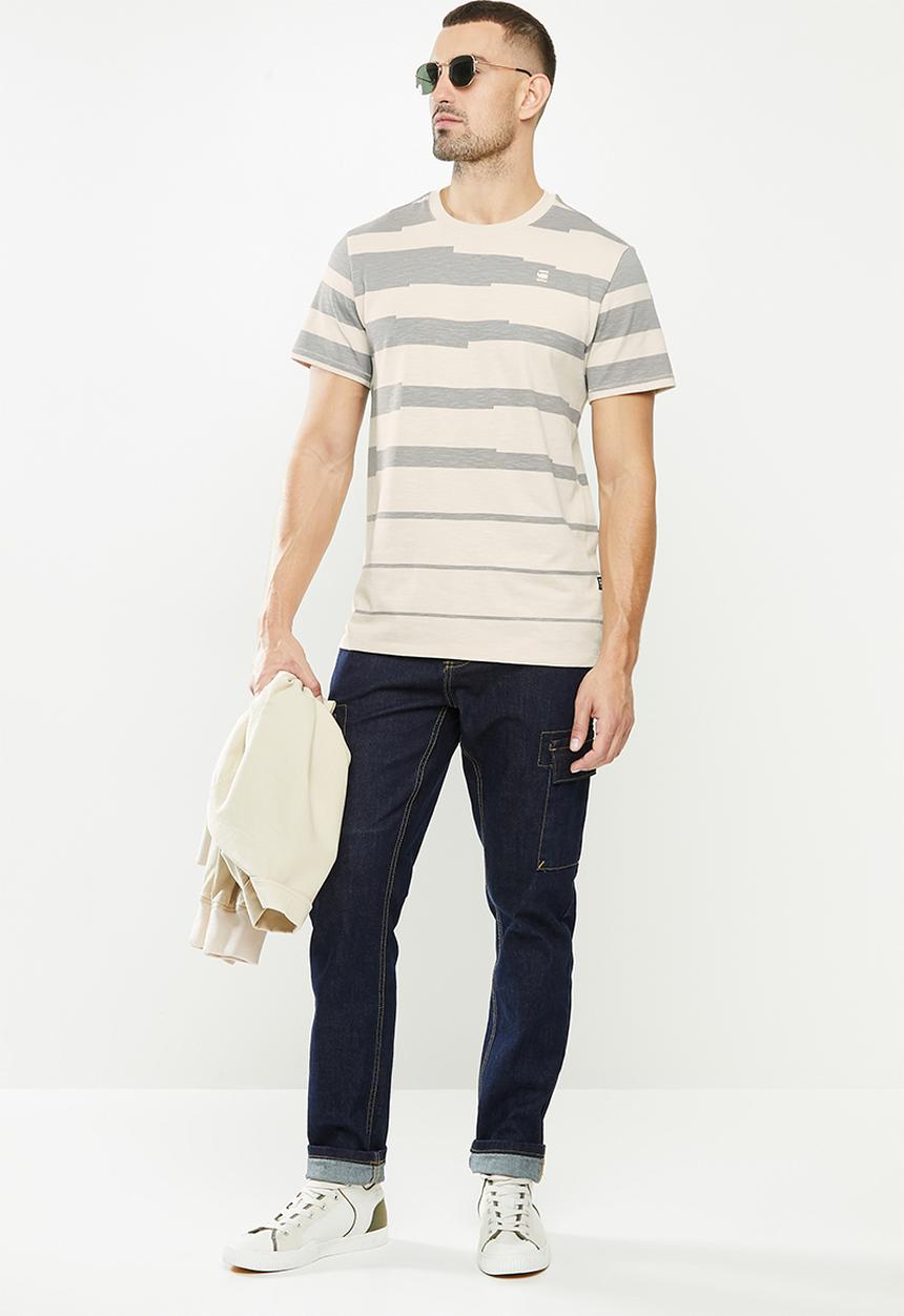 G-STAR - Pixalated stripe r short sleeve tee - beige & grey 