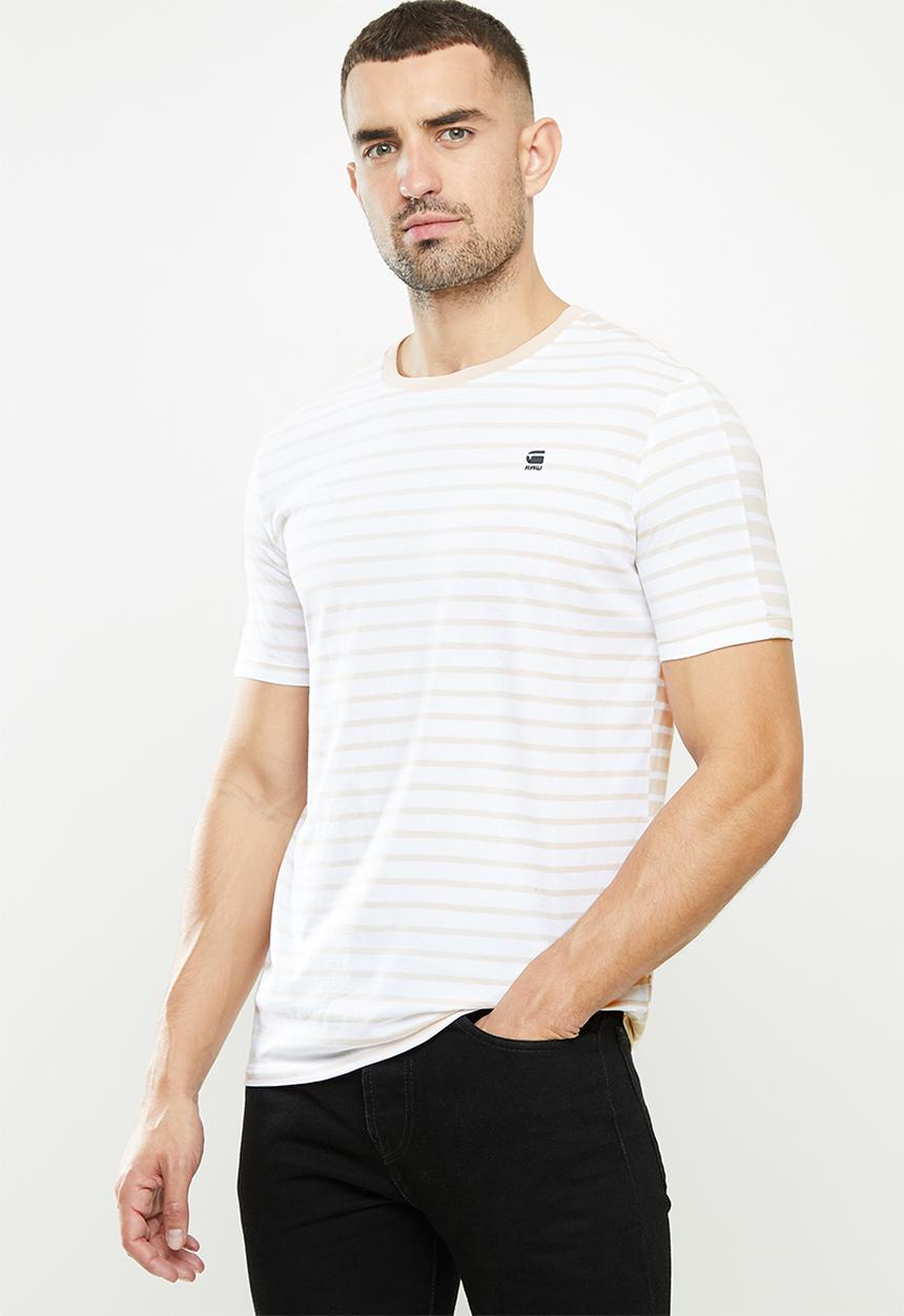 G-STAR - Korpaz stripe gr slim r short sleeve tee - white & beige 