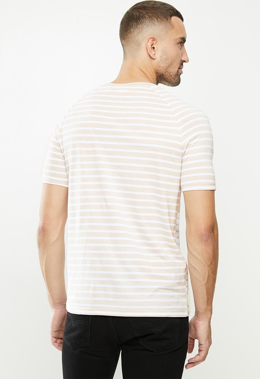 G-STAR - Korpaz stripe gr slim r short sleeve tee - white & beige 