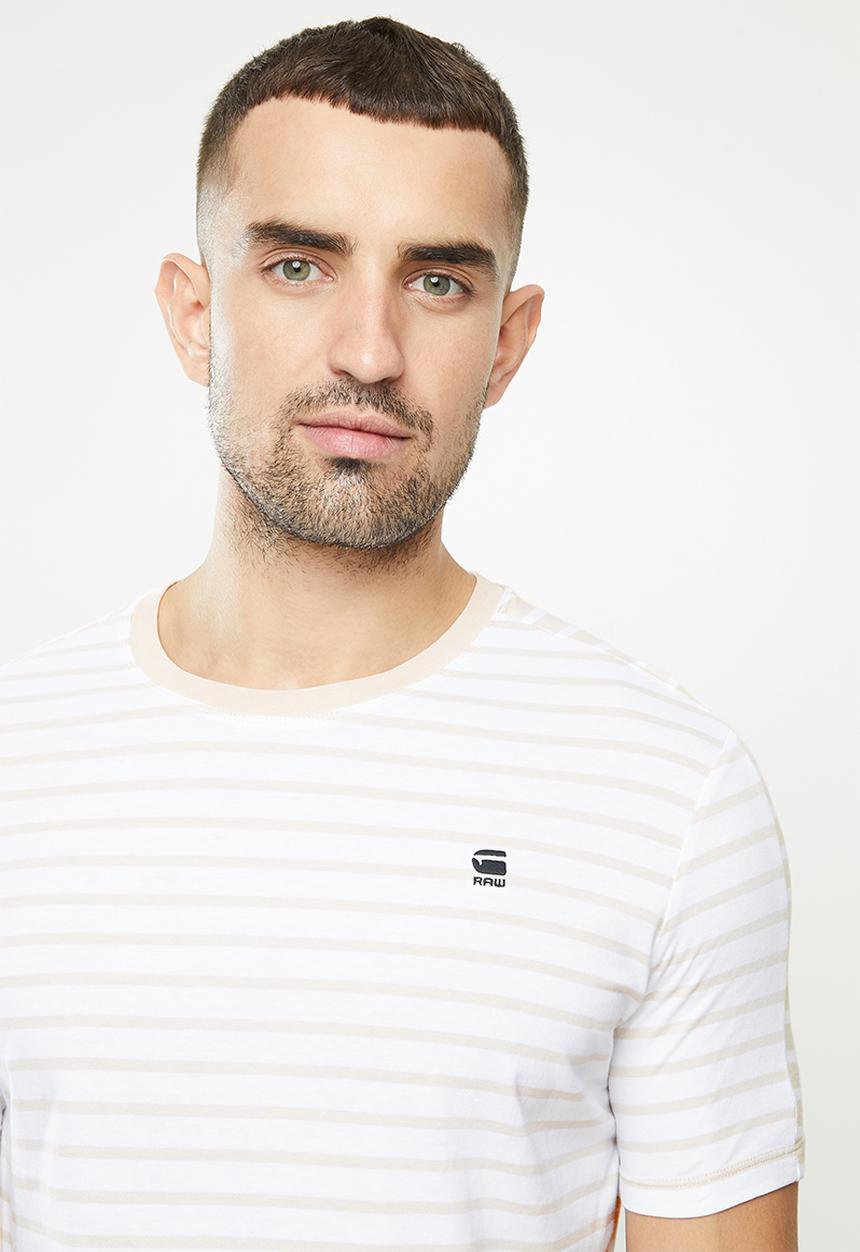 G-STAR - Korpaz stripe gr slim r short sleeve tee - white & beige 