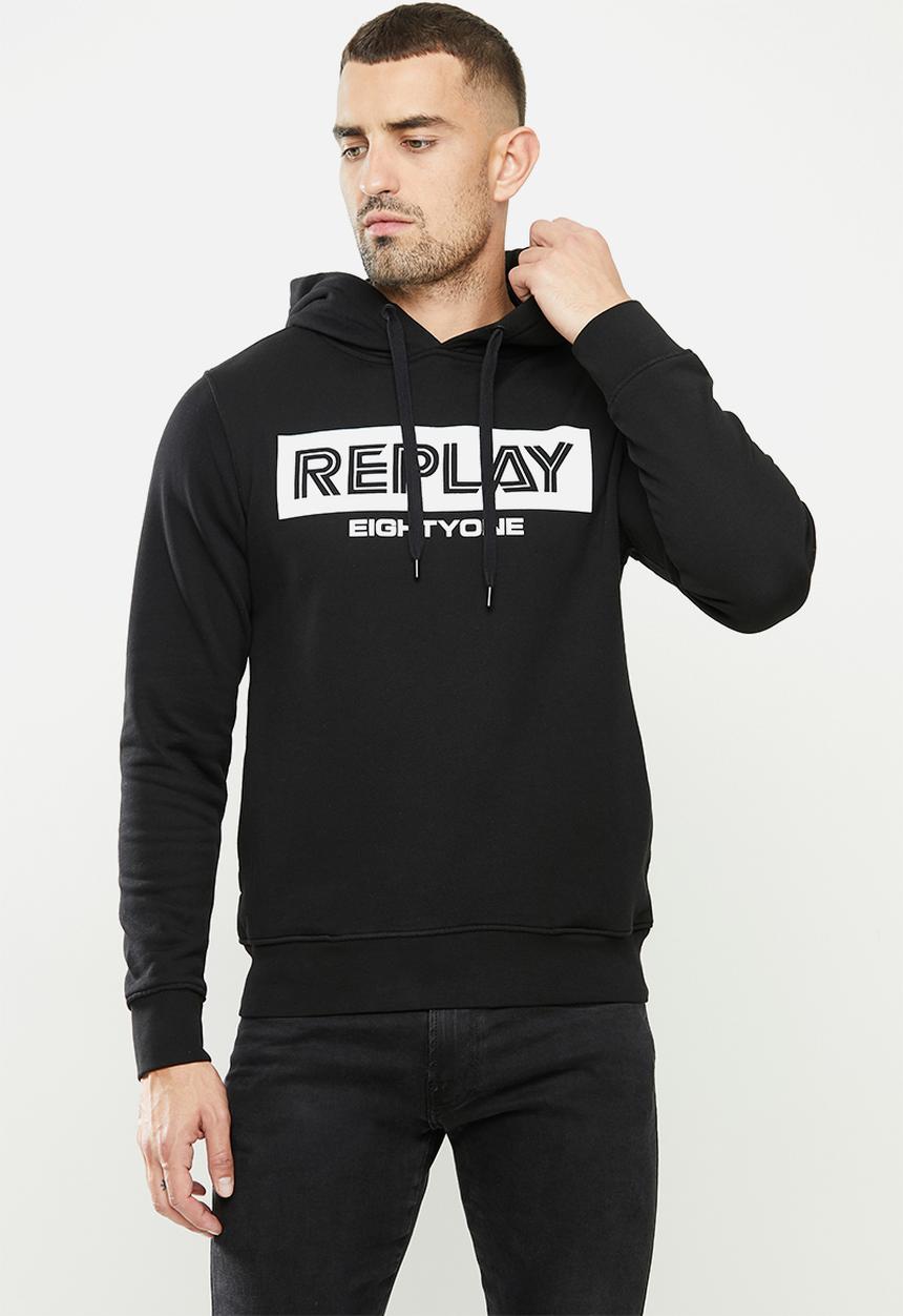 Replay - Replay label print hoodie - black