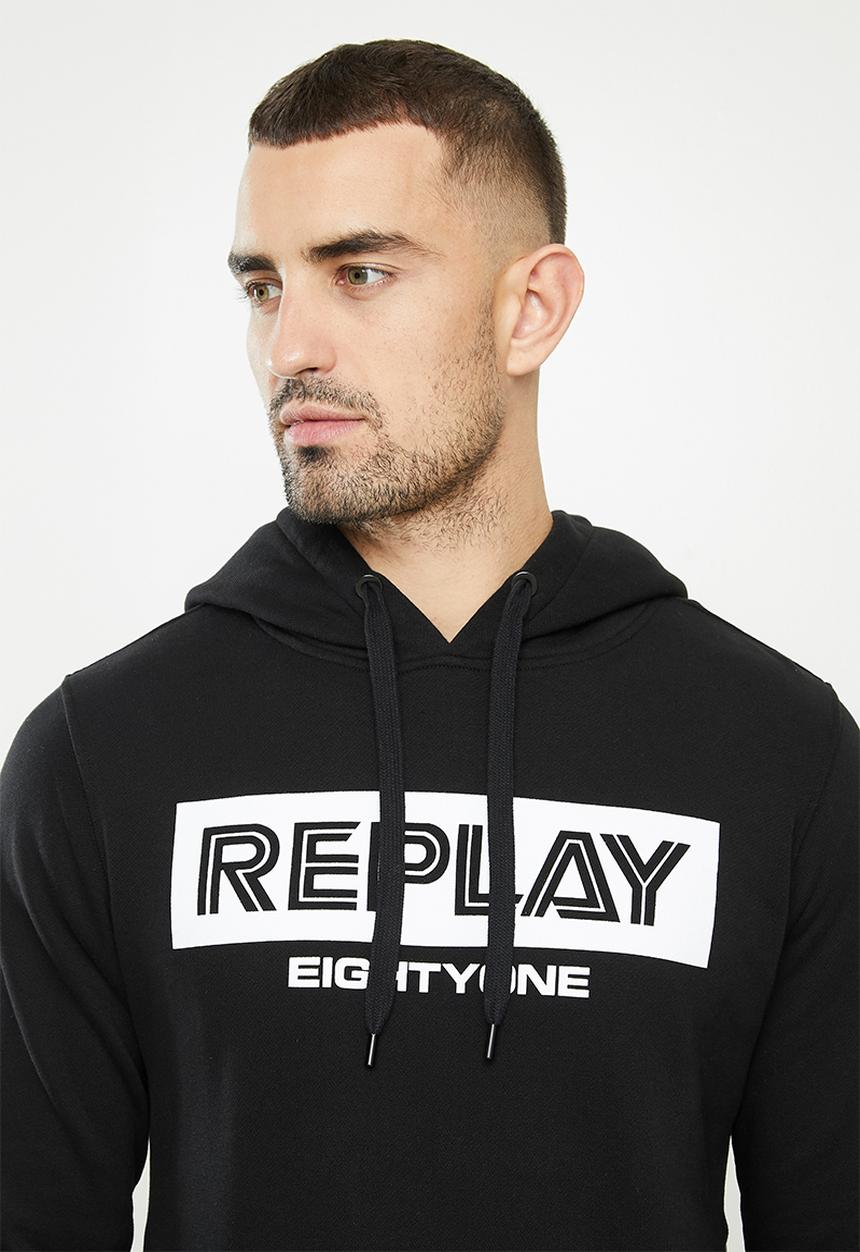 Replay - Replay label print hoodie - black