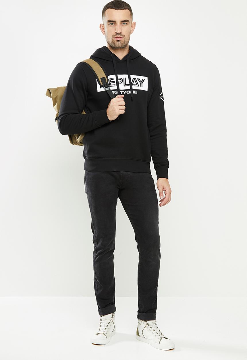 Replay - Replay label print hoodie - black