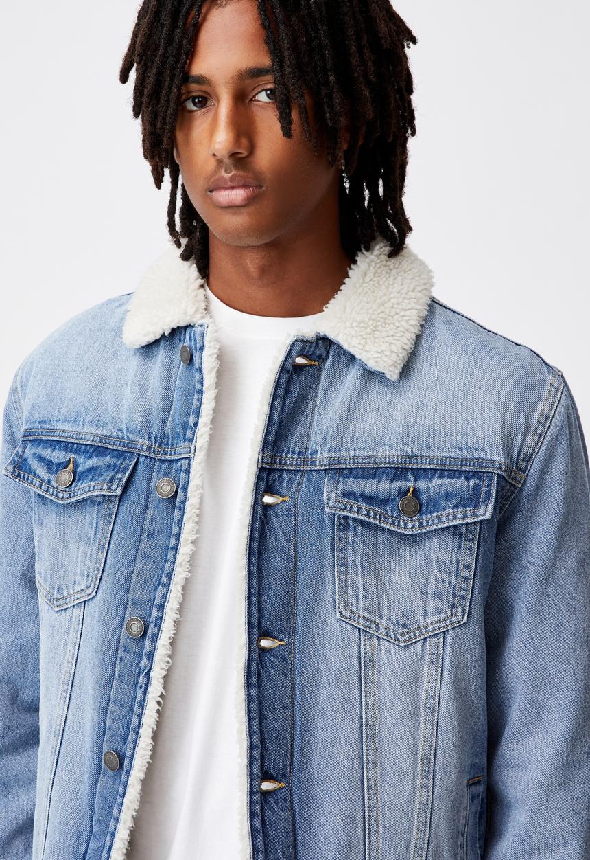 Factorie - Denim sherpa jacket - washed indigo