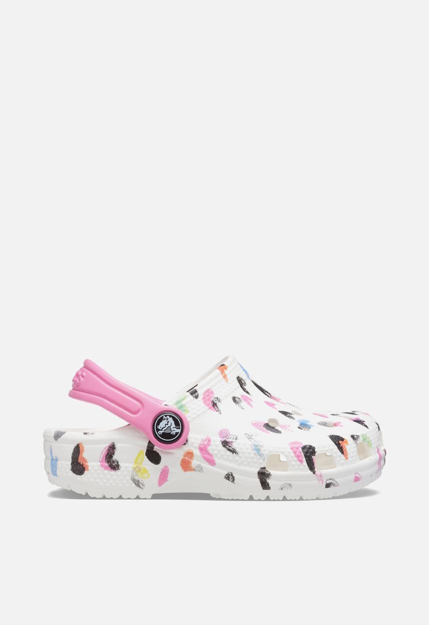 Crocs - Classic heart print clog kids - white & pink 