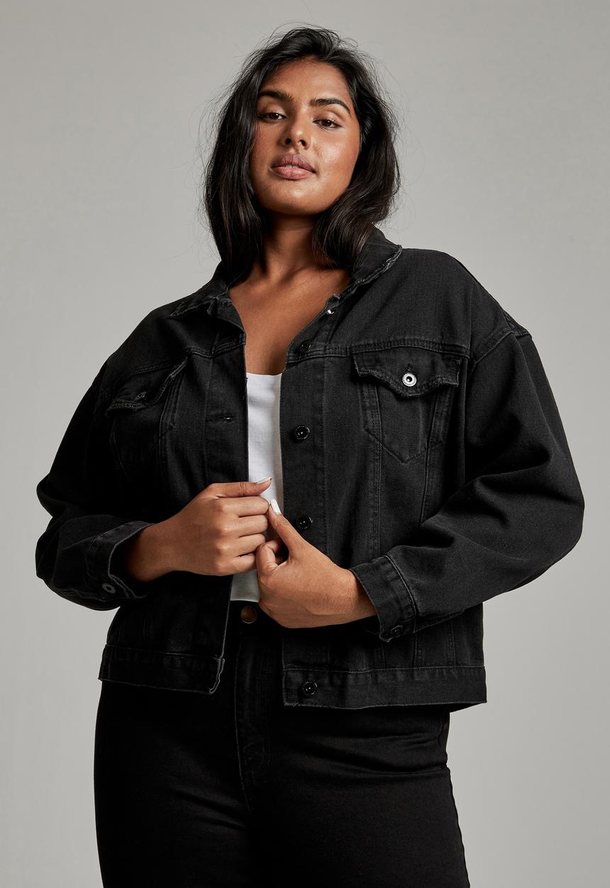 Cotton On - Curve 90s baggy denim jacket - midnight black