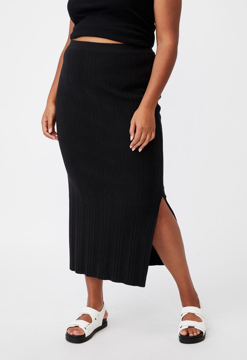 Cotton On - Curve knit midi skirt - black