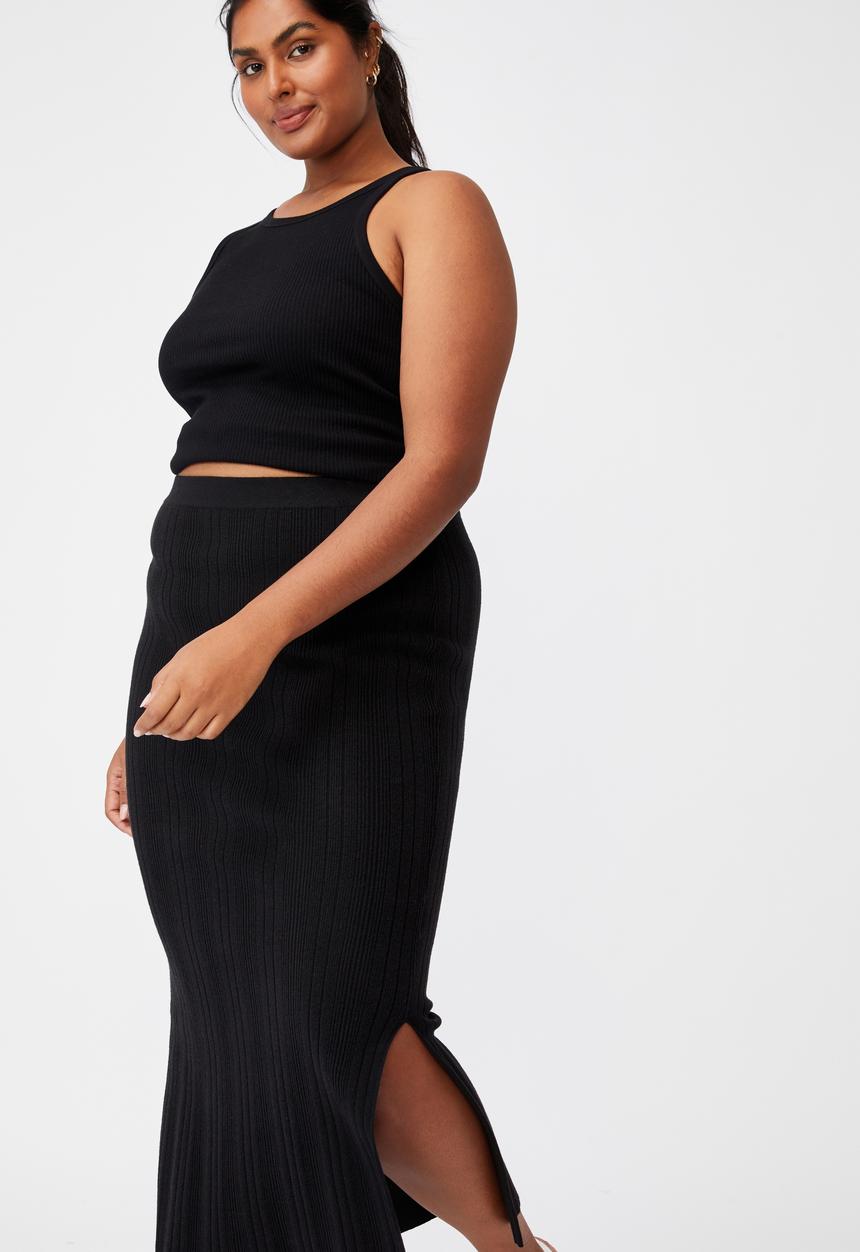 Cotton On - Curve knit midi skirt - black