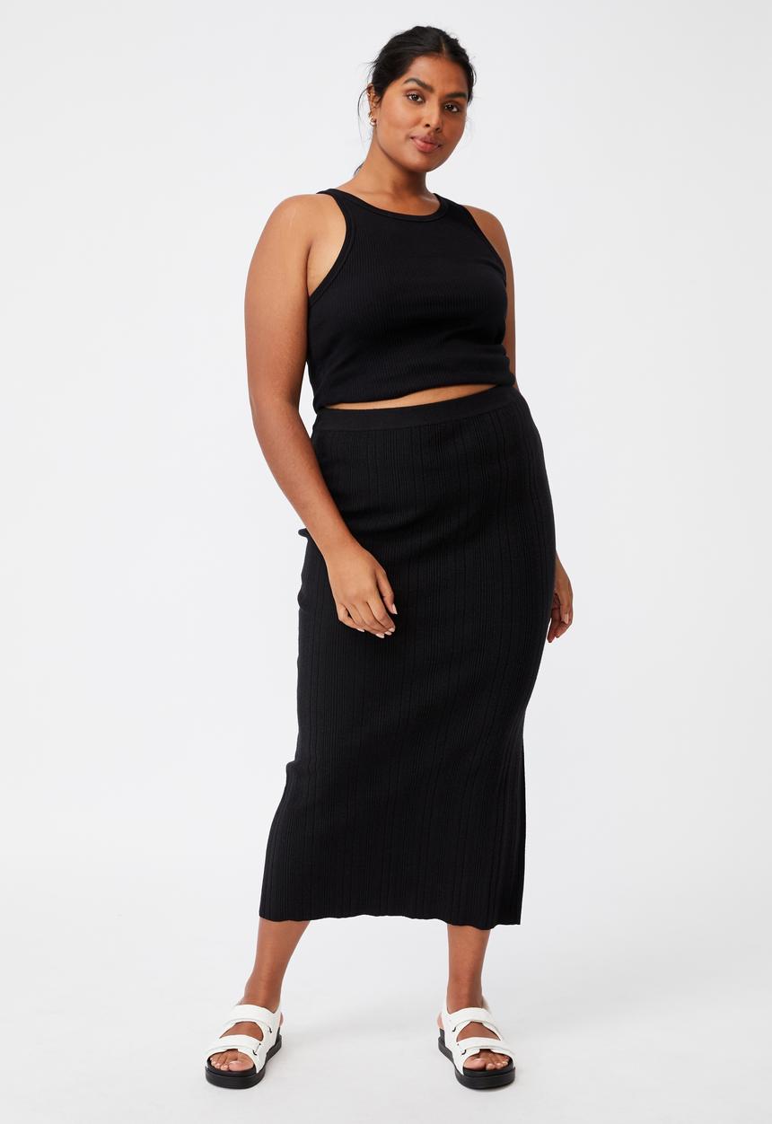Cotton On - Curve knit midi skirt - black