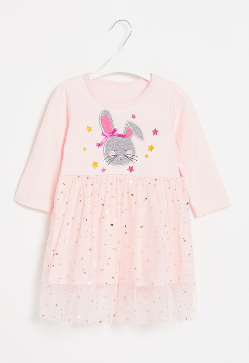 Pop Candy - Girls bunny mesh combo dress - pink