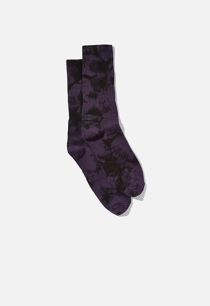 Factorie - Retro ribbed socks - purple black tie dye