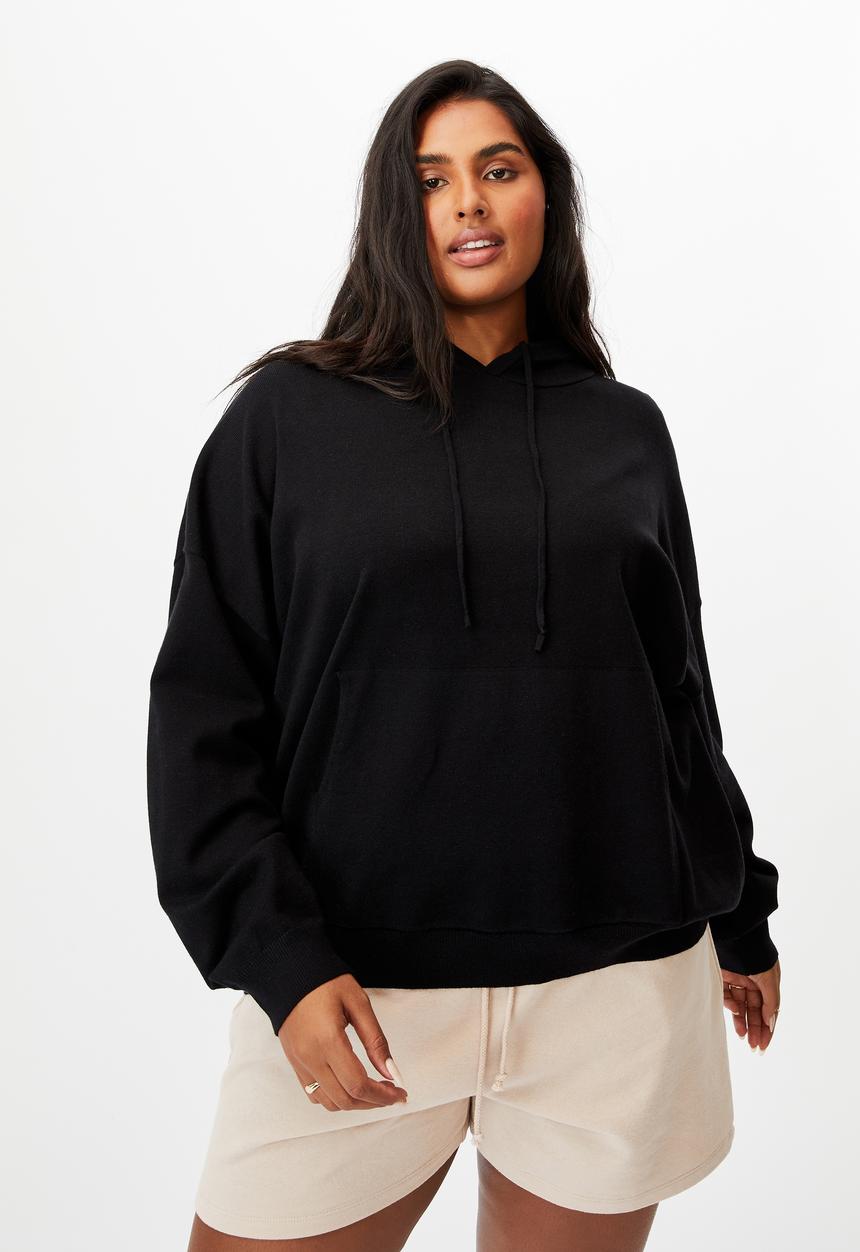 Cotton On - Curve soft knit hoodie - black