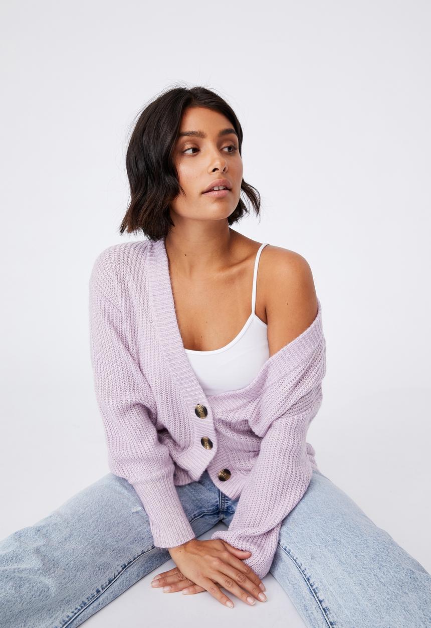 Cotton On - Dad rib cotton blend cardigan - lilac