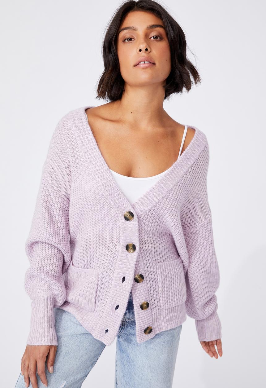 Cotton On - Dad rib cotton blend cardigan - lilac