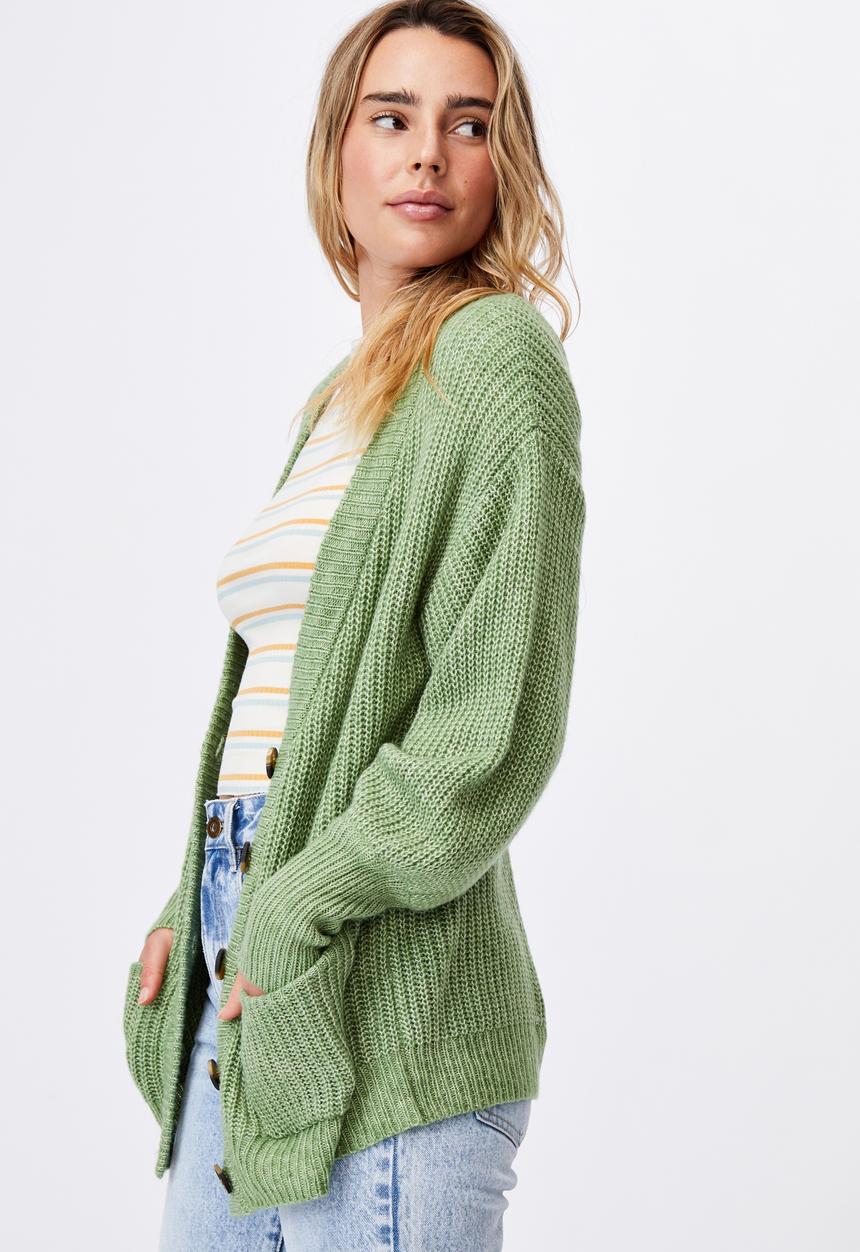 Cotton On - Dad rib cotton blend cardigan - green