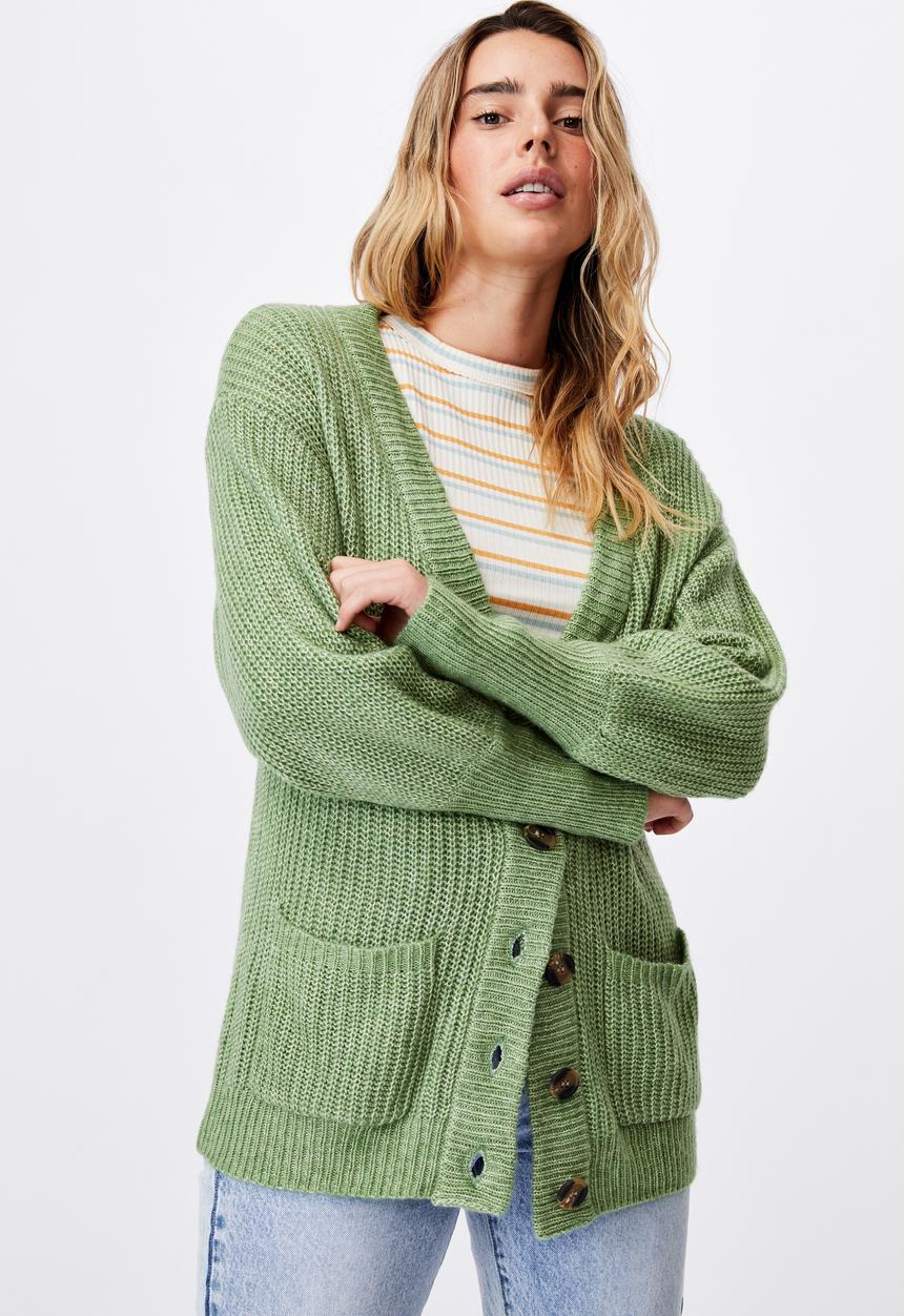 Cotton On - Dad rib cotton blend cardigan - green