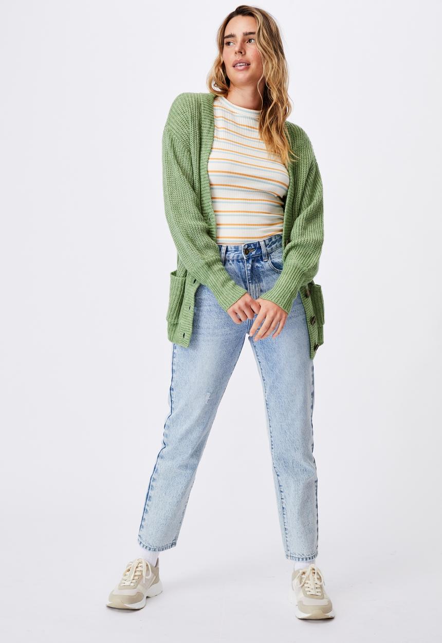 Cotton On - Dad rib cotton blend cardigan - green