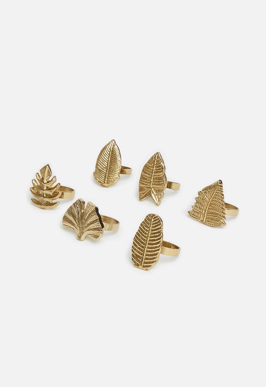 Excellent Houseware - Leafy napkin rings set of 6 - gold