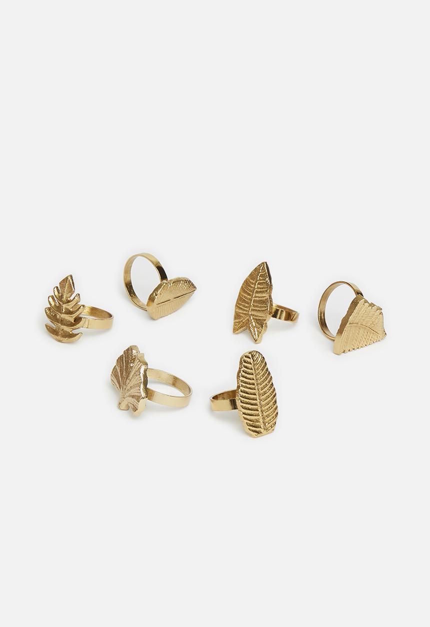 Excellent Houseware - Leafy napkin rings set of 6 - gold