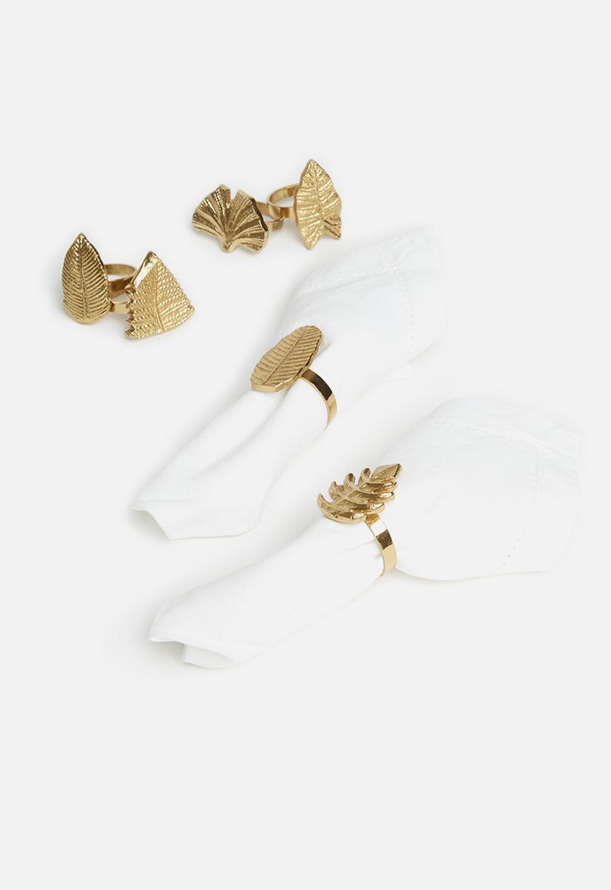 Excellent Houseware - Leafy napkin rings set of 6 - gold