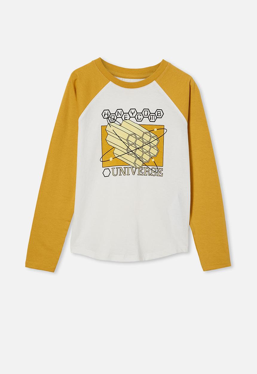 Cotton On - Tom long sleeve raglan tee - honey gold & retro white honey