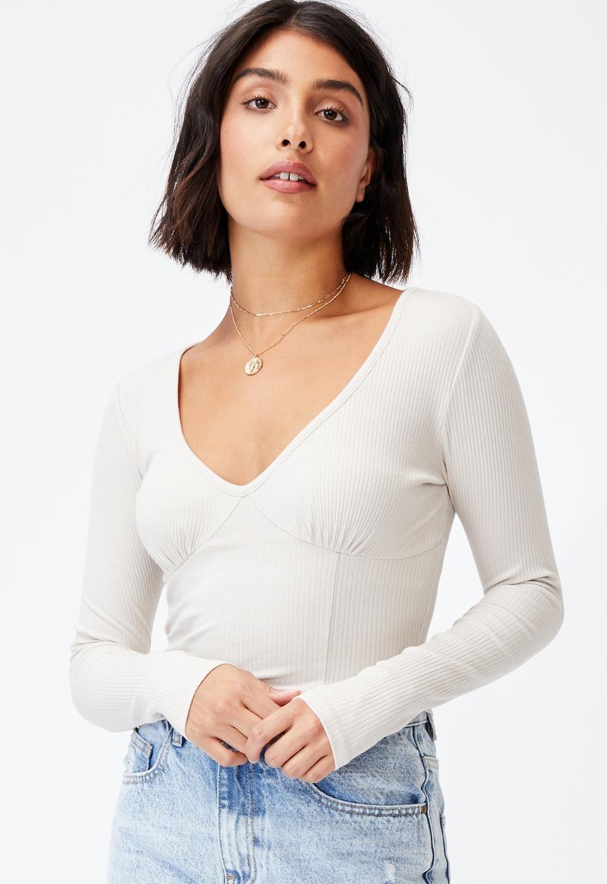 Cotton On - Annie sweetheart long sleeve top - taupe