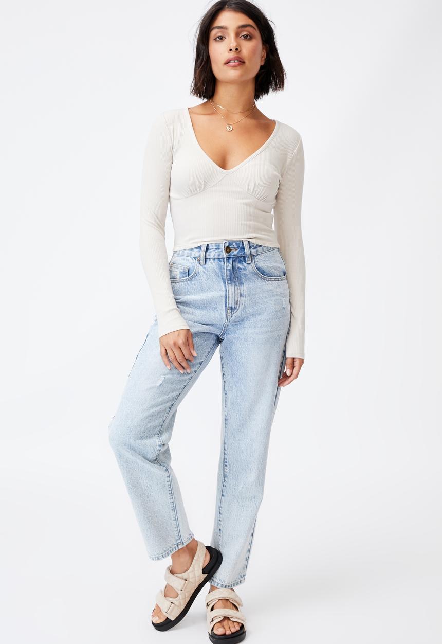 Cotton On - Annie sweetheart long sleeve top - taupe